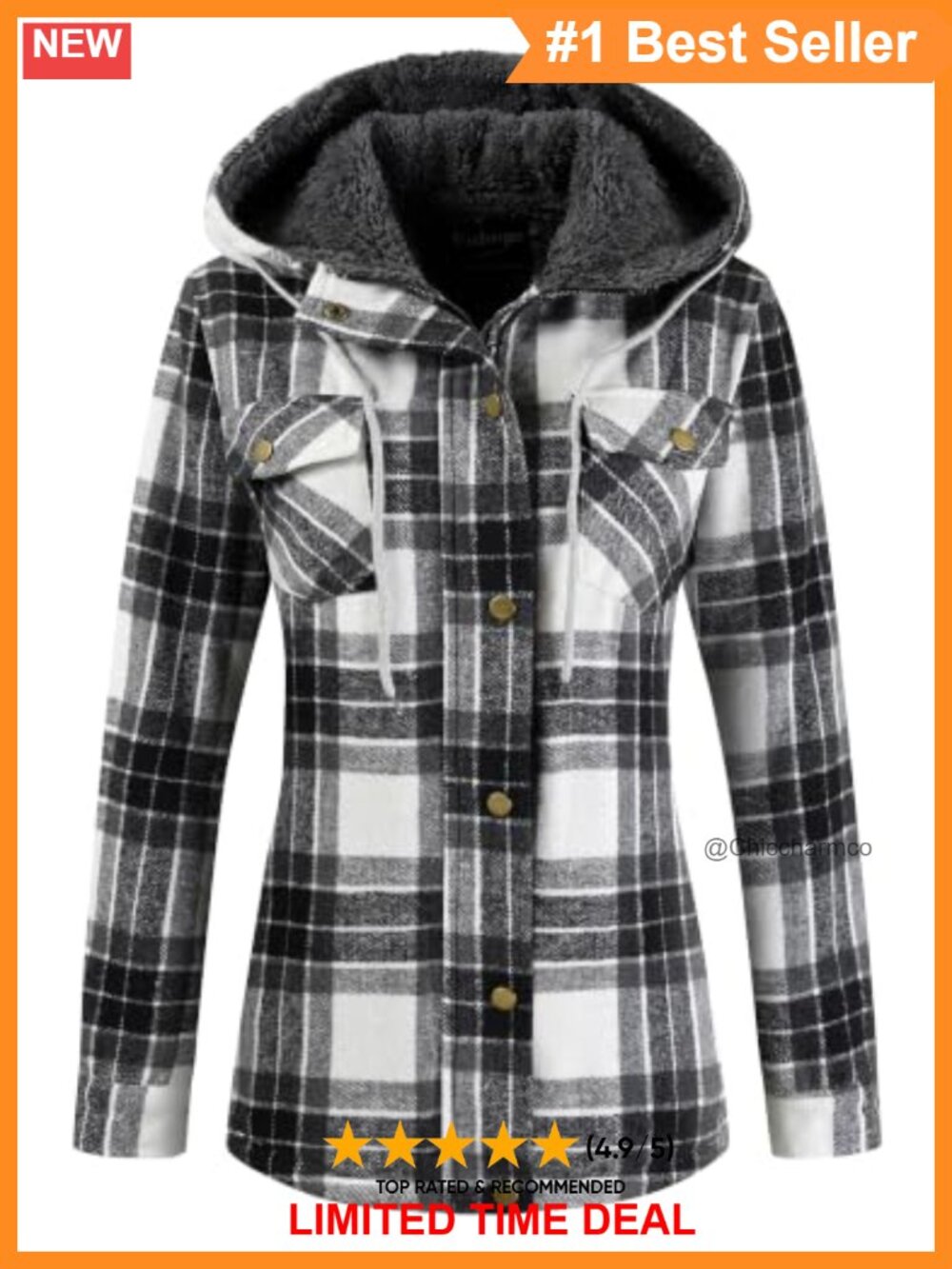 Plaid Sherpa Lined Hooded Fleece Jacket Flannel Coat